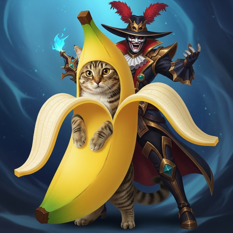 Cat in Banana Costume as Jhin from LoL Cat in Banana Costume as Jhin from LoL