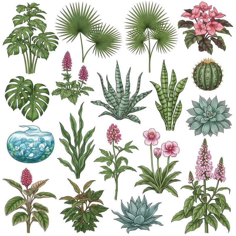 Graphic Plants PNG - Illustration of Diverse Plant Types Graphic Plants PNG - Illustration of Diverse Plant Types