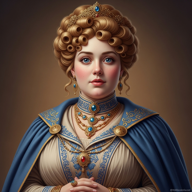 Vintage Portrait of a Woman with Golden Hair and Blue Accessories Vintage Portrait of a Woman with Golden Hair and Blue Accessories
