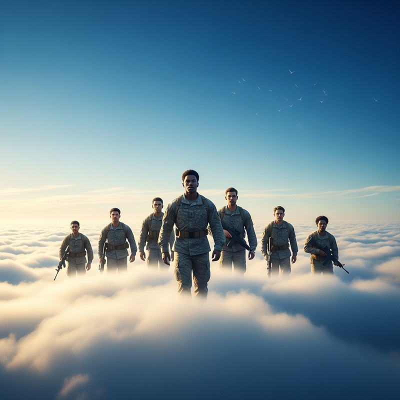 Ethereal Soldiers Walking Through Heavenly Clouds Ethereal Soldiers Walking Through Heavenly Clouds