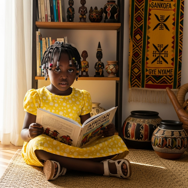 Curious 5-Year-Old African Girl in Modern Attire Exploring Cultural Heritage Curious 5-Year-Old African Girl in Modern Attire Exploring Cultural Heritage