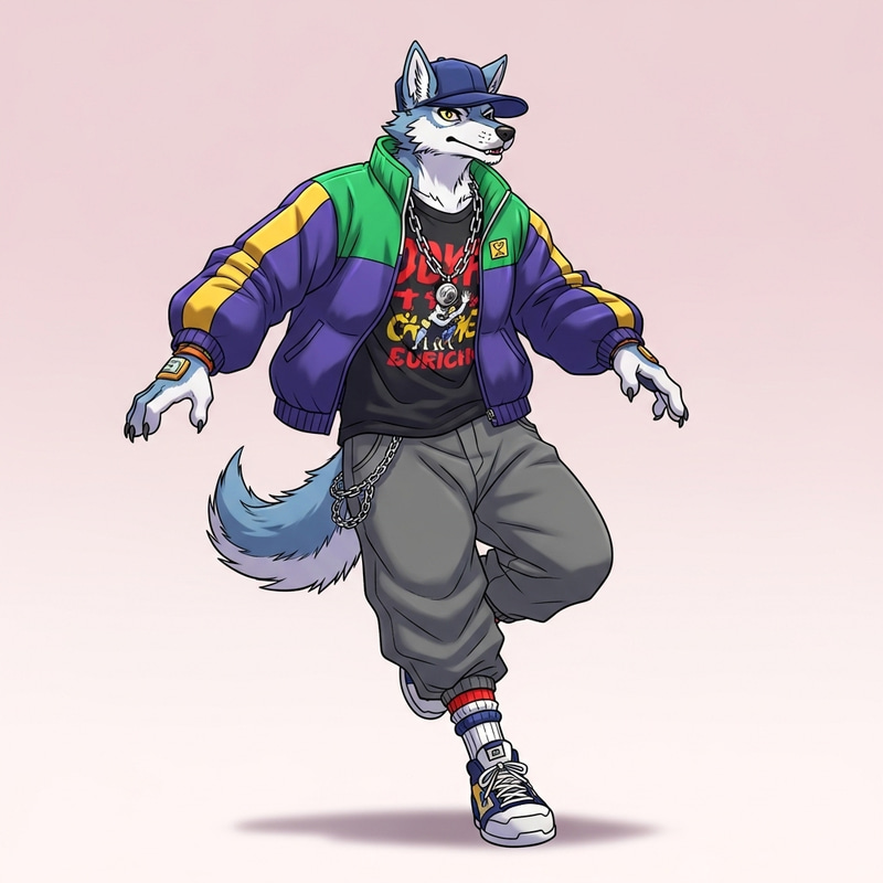 Anthro Wolf in Late 90s Streetwear | Manga Art Style Anthro Wolf in Late 90s Streetwear | Manga Art Style