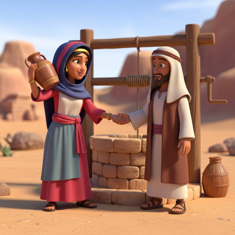 3D Pixar & Disney Style Samaritan Woman with Jesus - Colorful & Friendly Interpretation 3D Pixar & Disney Style Samaritan Woman with Jesus - Colorful & Friendly Interpretation