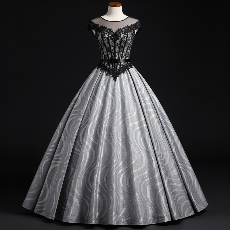 Elegant Silver and Black Ball Gown for Regal Events Elegant Silver and Black Ball Gown for Regal Events