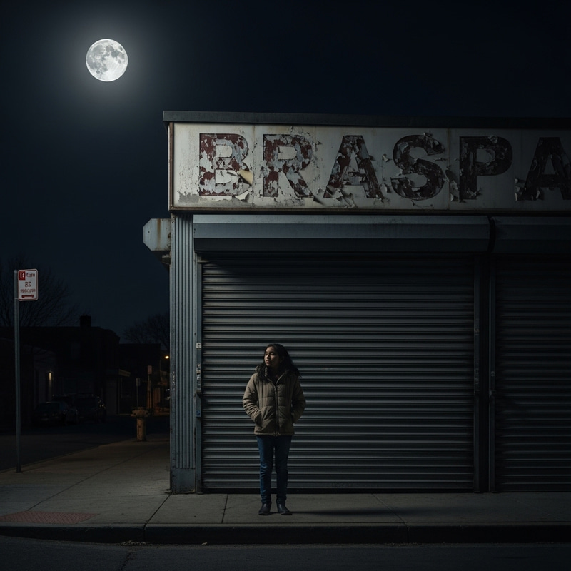 Hispanic Girl Standing at Midnight - Enigmatic Street Scene