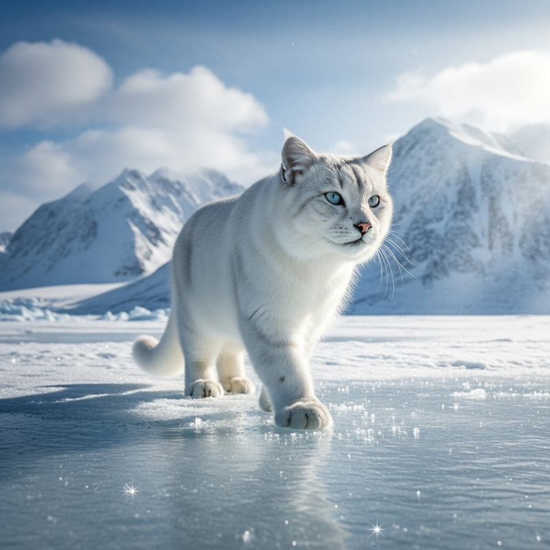 Majestic Ice Cat in Snowy Wilderness Majestic Ice Cat in Snowy Wilderness