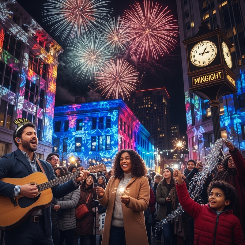 New Year's Eve Festivities in Lively Urban Setting