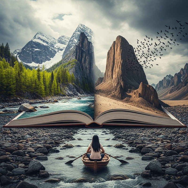 Surreal Book Adventure: Rocky Stream to Mountain Peak Surreal Book Adventure: Rocky Stream to Mountain Peak