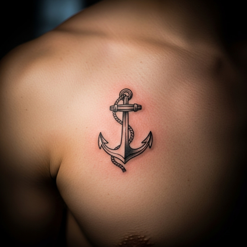 Small Anchor Tattoo on Pectoral Muscle