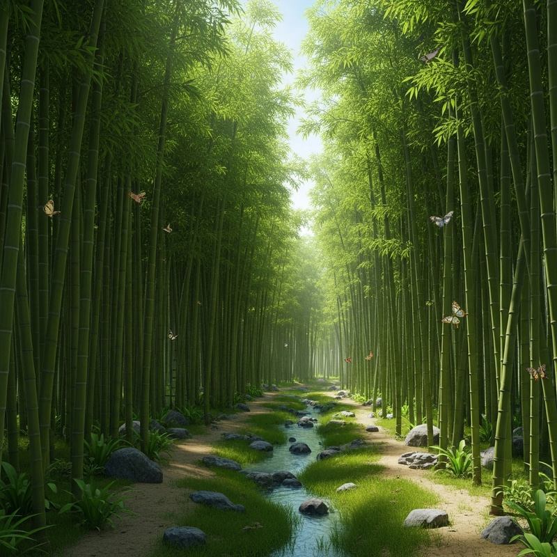 Realistic Enchanting Giant Bamboo Dendrocalamus Asper Forest with Streams Realistic Enchanting Giant Bamboo Dendrocalamus Asper Forest with Streams