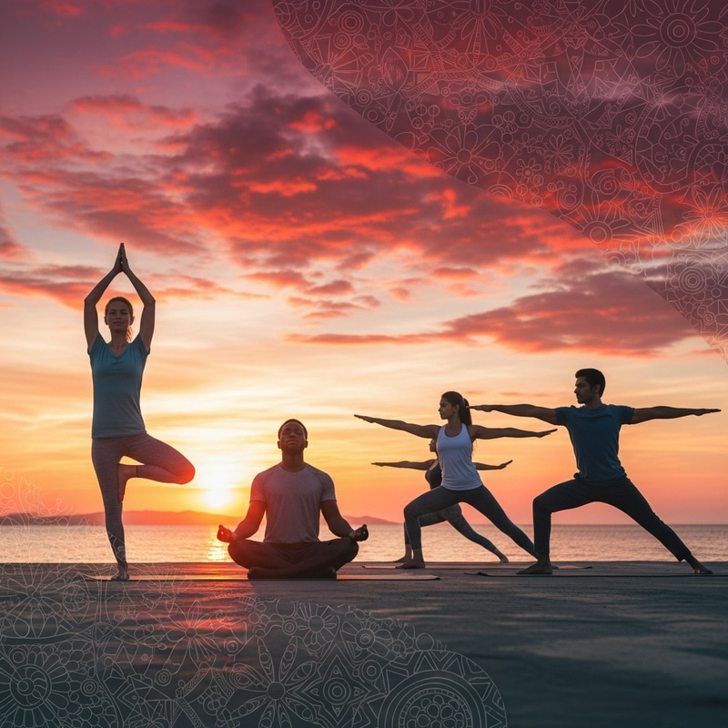 Serene Group Yoga Poses at Sunset | Harmonizing Mind-Body-Spirit Serene Group Yoga Poses at Sunset | Harmonizing Mind-Body-Spirit