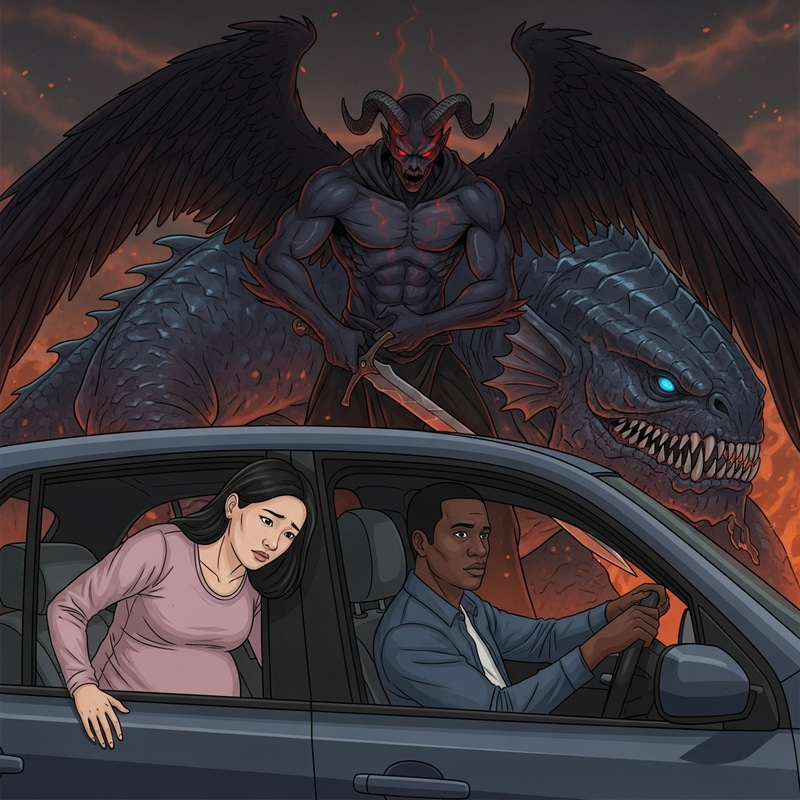 Dark and Fantastical Illustration: Pregnant Woman, Fallen Angel, Leviathan Dark and Fantastical Illustration: Pregnant Woman, Fallen Angel, Leviathan