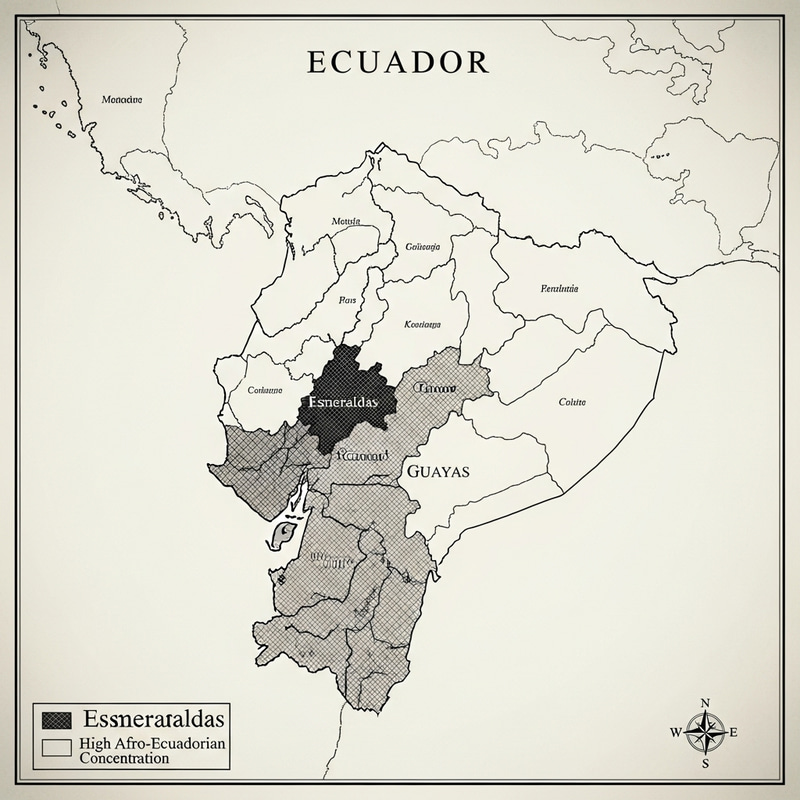 Afro-Ecuadorian Population Centers Map: Regions Identifying Concentration Afro-Ecuadorian Population Centers Map: Regions Identifying Concentration