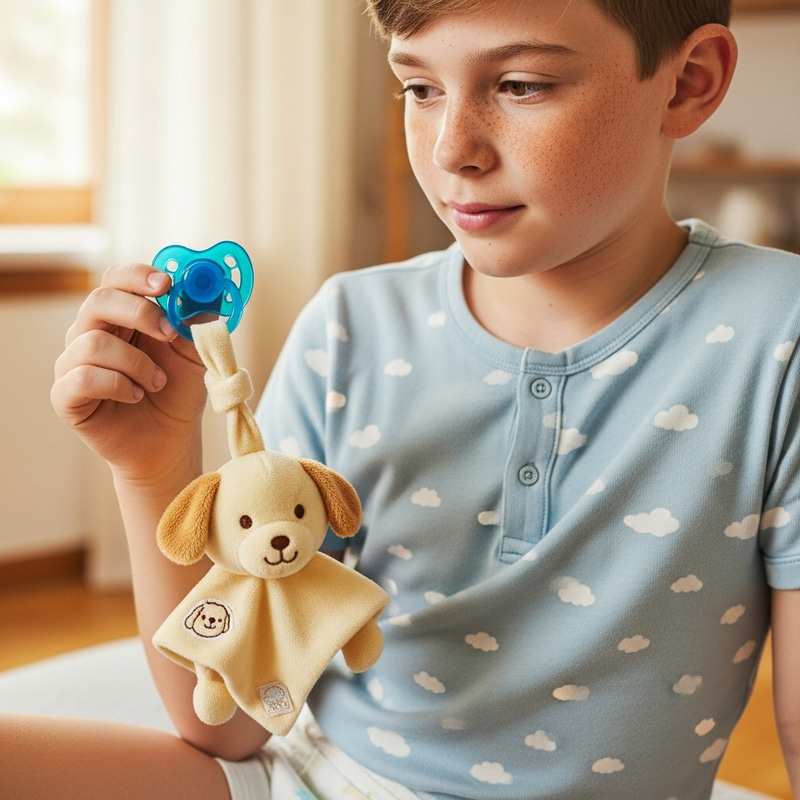 Cozy Childhood: 15-Year-Old Boy with Pacifier Cozy Childhood: 15-Year-Old Boy with Pacifier