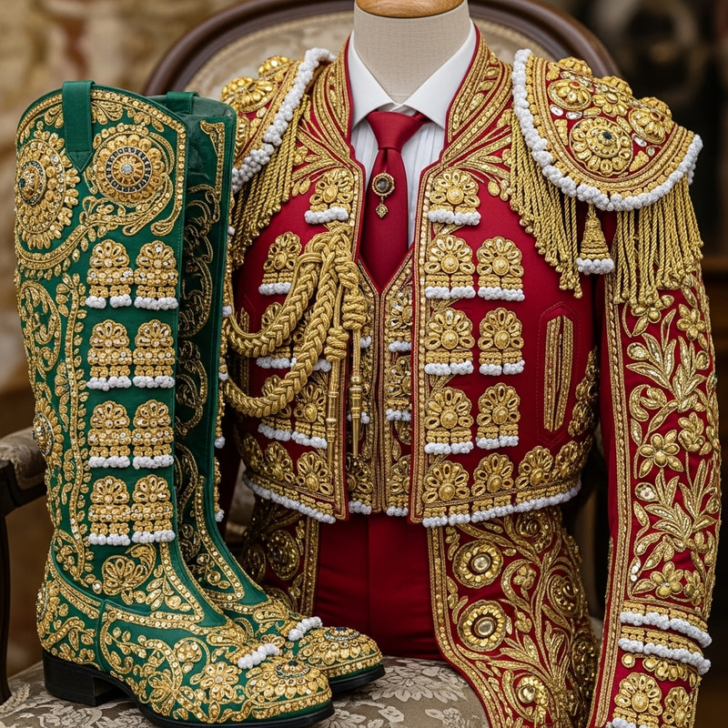 Exquisite Chaquetilla Torero Jacket with Golden Accents and Precious Gems Exquisite Chaquetilla Torero Jacket with Golden Accents and Precious Gems