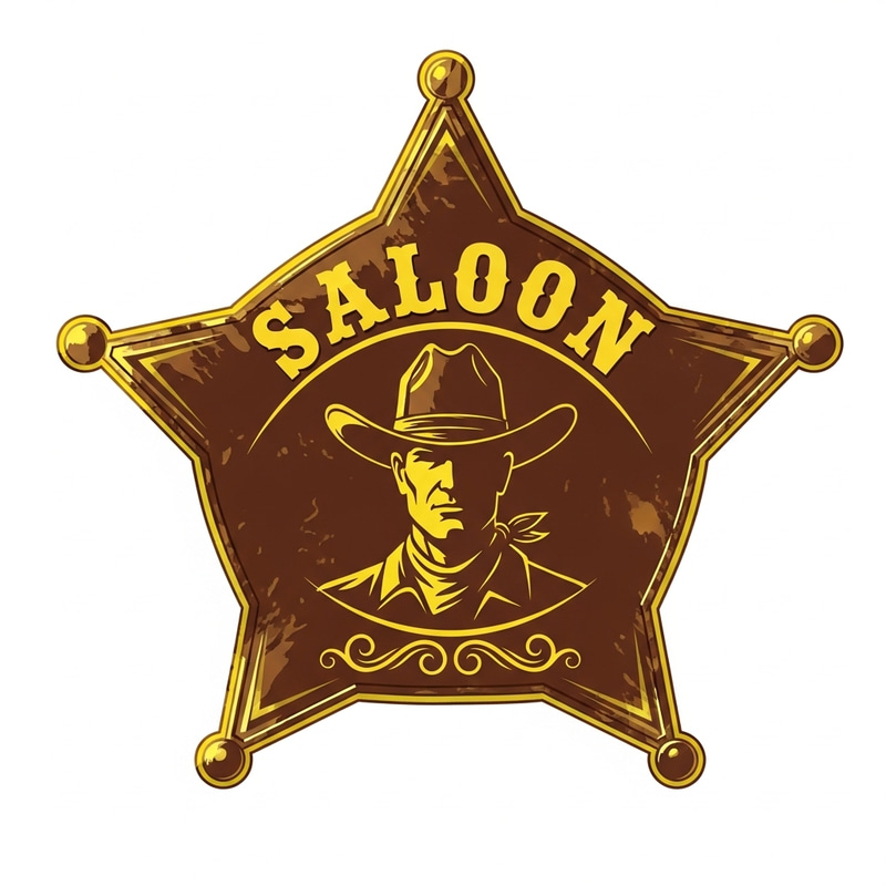 Sheriff's Star Logo with Cowboy in Brown & Yellow Sheriff's Star Logo with Cowboy in Brown & Yellow
