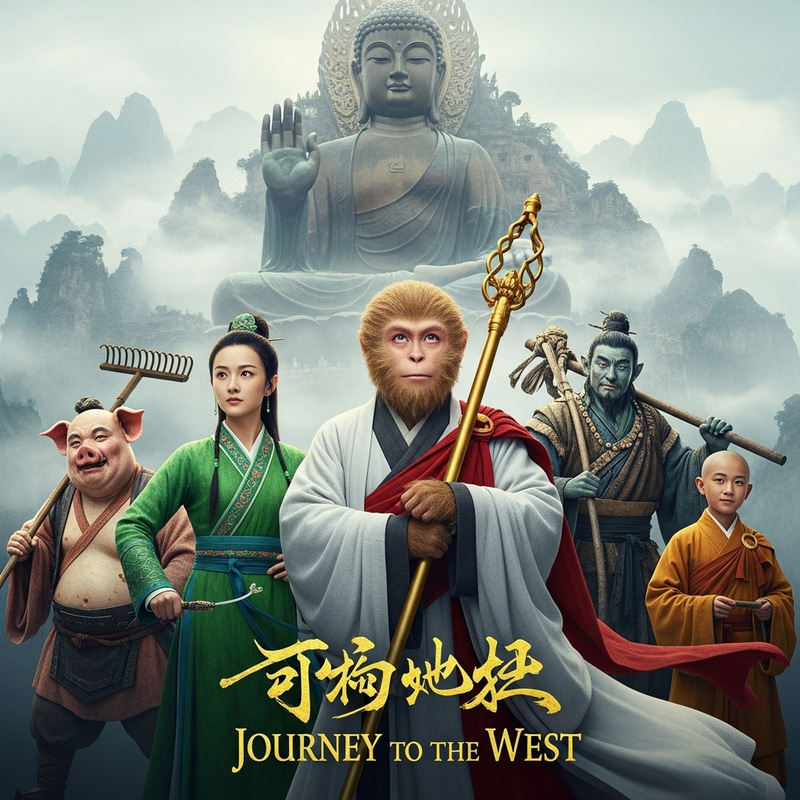 Journey to the West Movie Poster | Buddha Statue & Characters Journey to the West Movie Poster | Buddha Statue & Characters
