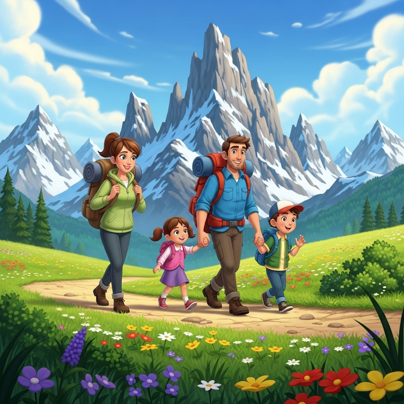 Family Hiking Adventure in Stunning Mountains Family Hiking Adventure in Stunning Mountains