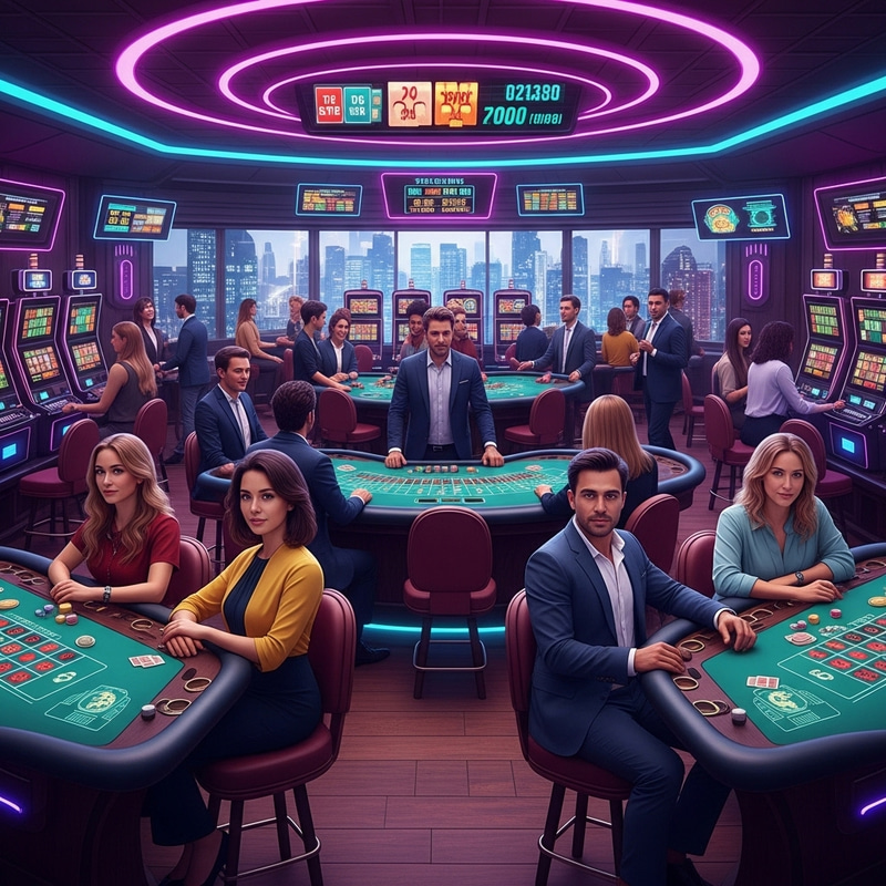 Retro Futuristic Online Casino | Neon Lights & Diverse Players Retro Futuristic Online Casino | Neon Lights & Diverse Players