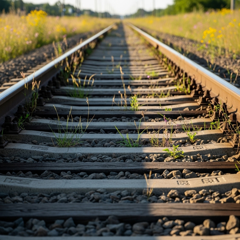 Captivating Railway Track Close-Up: Nature and Industry Blend Captivating Railway Track Close-Up: Nature and Industry Blend