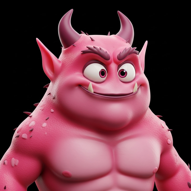 Cute 3D Pink Demon Cartoon Character