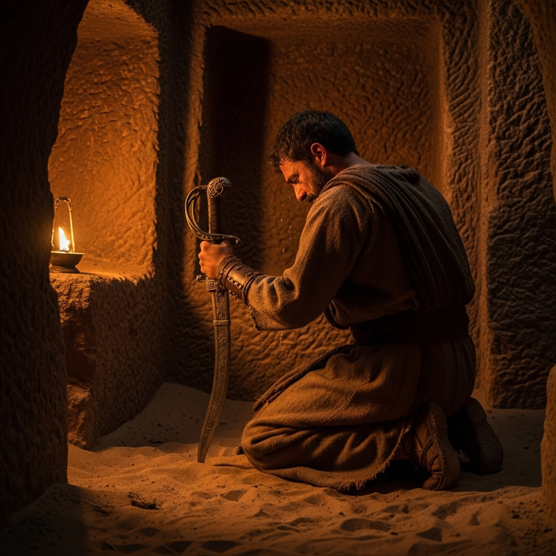 Man Praying in Pre-Islamic Era with Sword Man Praying in Pre-Islamic Era with Sword