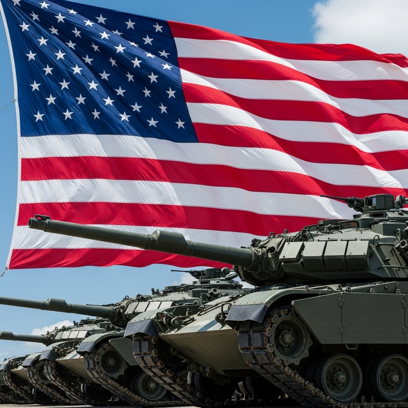 American Flag and Tanks: Symbol of Strength and Unity American Flag and Tanks: Symbol of Strength and Unity