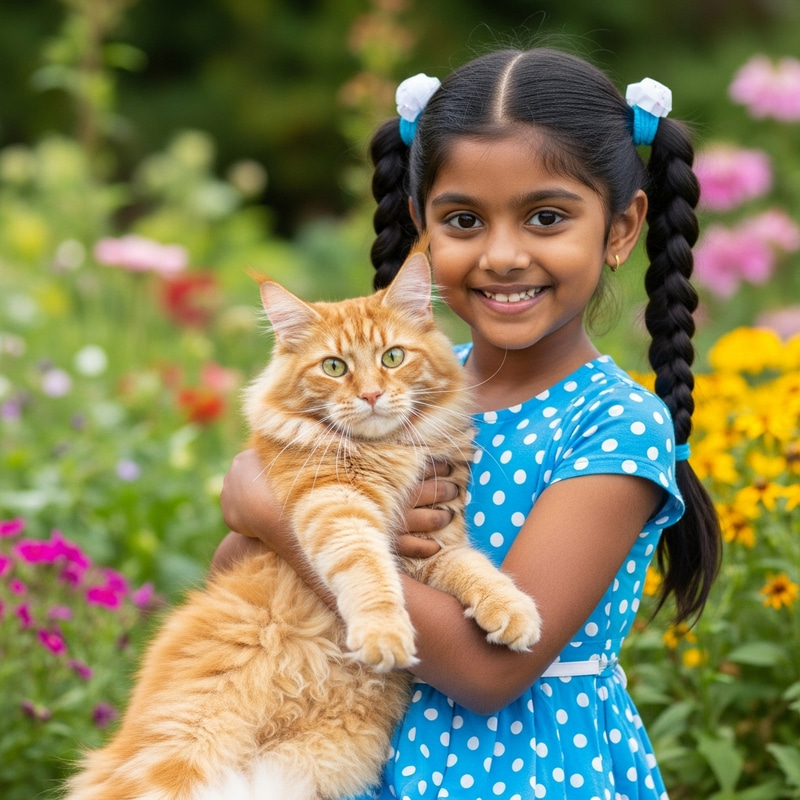 Enchanting South Asian Girl with Red Cat Enchanting South Asian Girl with Red Cat