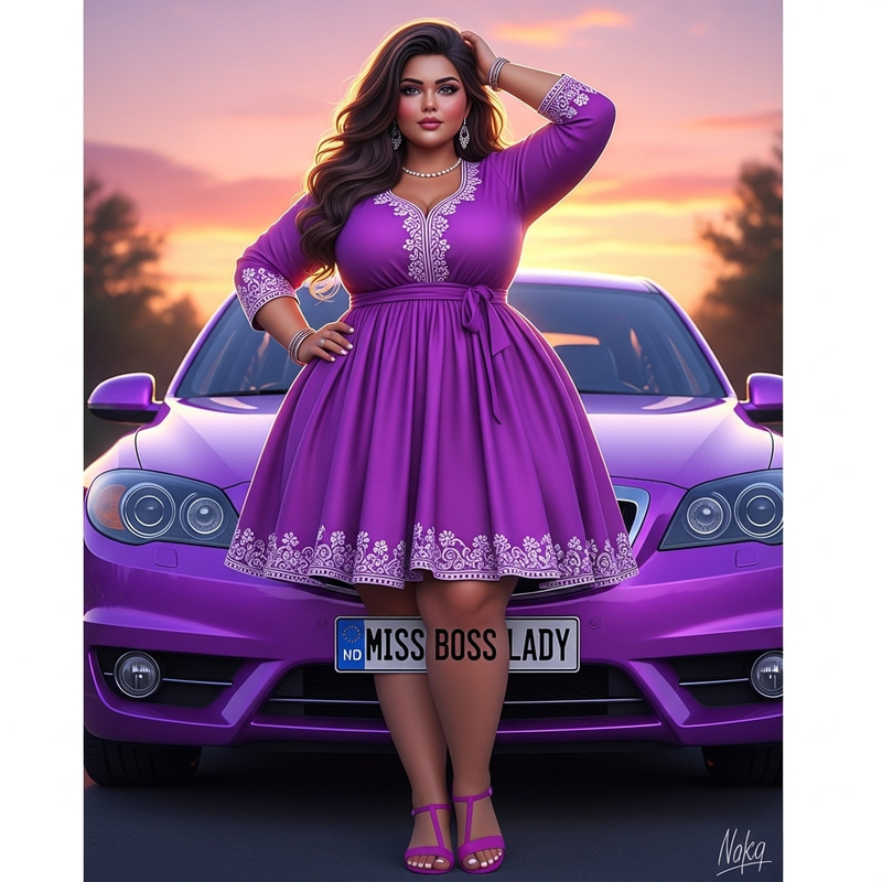 Celebrating Body Diversity: South-Asian Plus-Size Lady in Purple Dress Celebrating Body Diversity: South-Asian Plus-Size Lady in Purple Dress