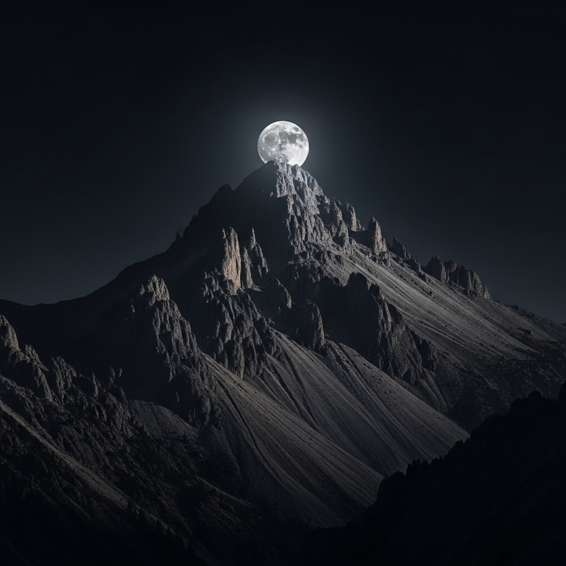 Moon on Peak: A Surreal Nocturnal Landscape Moon on Peak: A Surreal Nocturnal Landscape