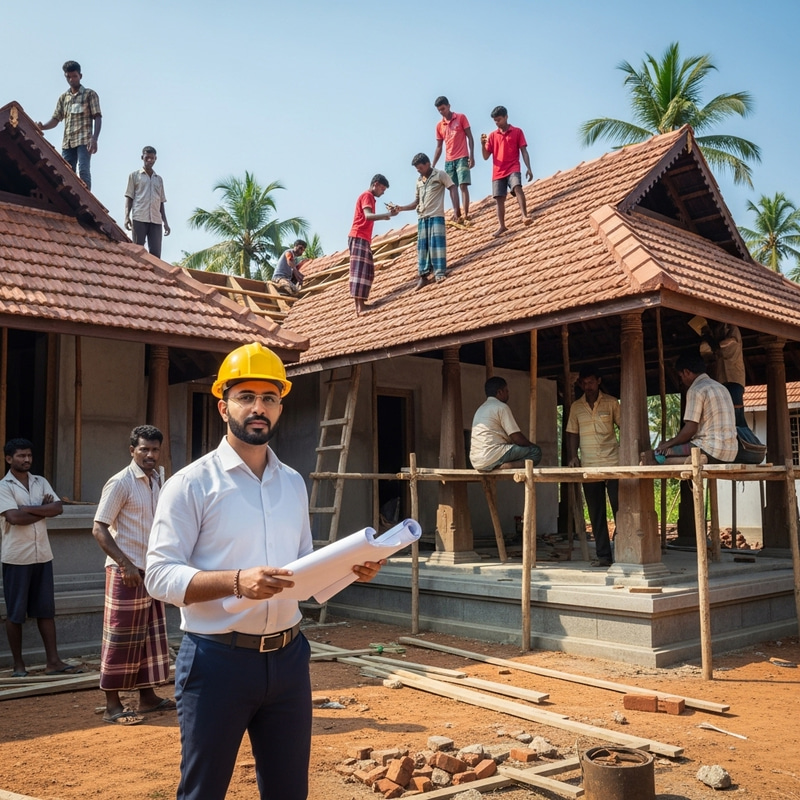 Civil Engineer Directing House Construction in Kerala, India