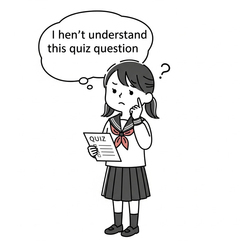 Japanese Schoolgirl Unsure About Quiz Question - Illustration