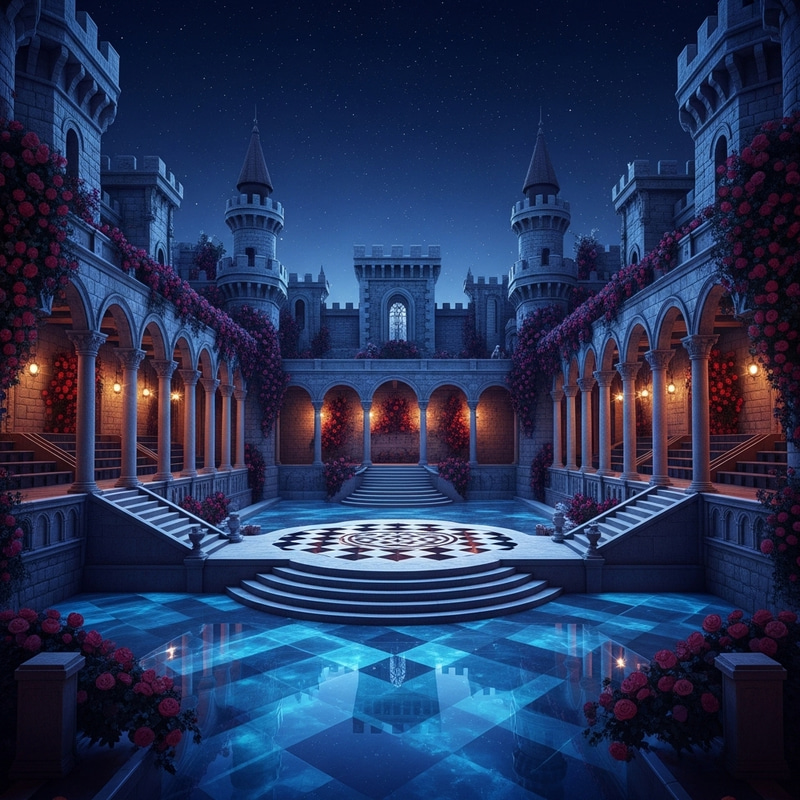 Enchanting Castle Setting: Starry Night Sky & Diamond Stage Enchanting Castle Setting: Starry Night Sky & Diamond Stage