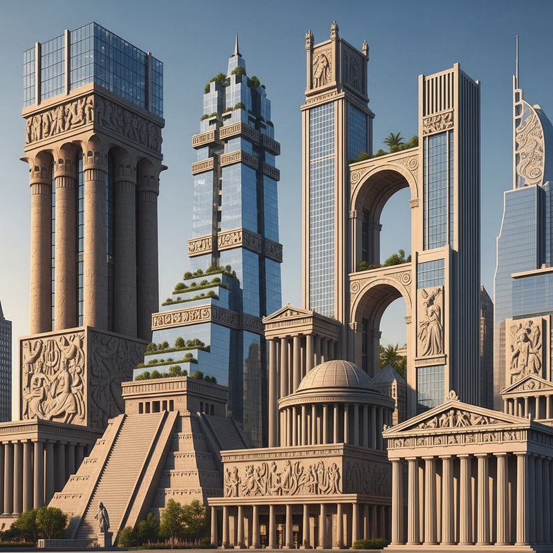 Cityscape Skyscrapers: Modern Towers with Ancient Temple Vibes Cityscape Skyscrapers: Modern Towers with Ancient Temple Vibes