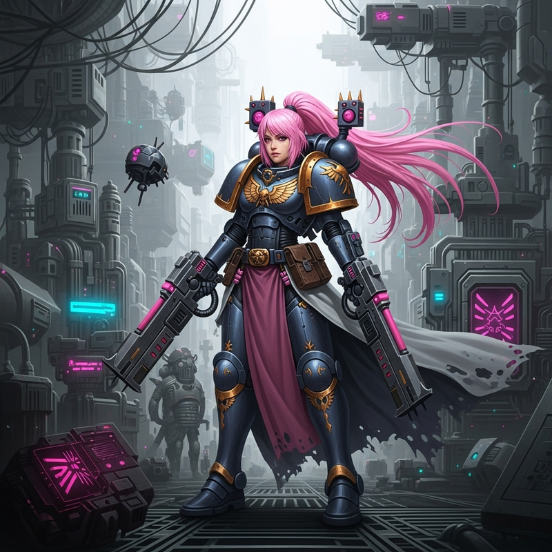 Anime Waifu Warrior in Future Grimdark Aesthetics