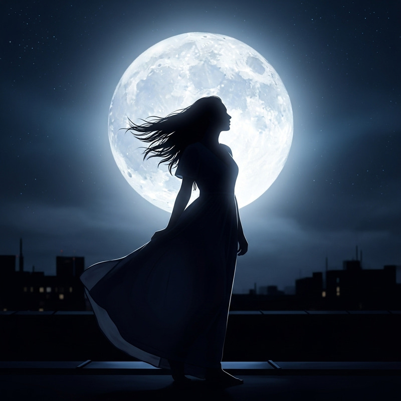 Enigmatic Woman on Moonlit Rooftop Enigmatic Woman on Moonlit Rooftop