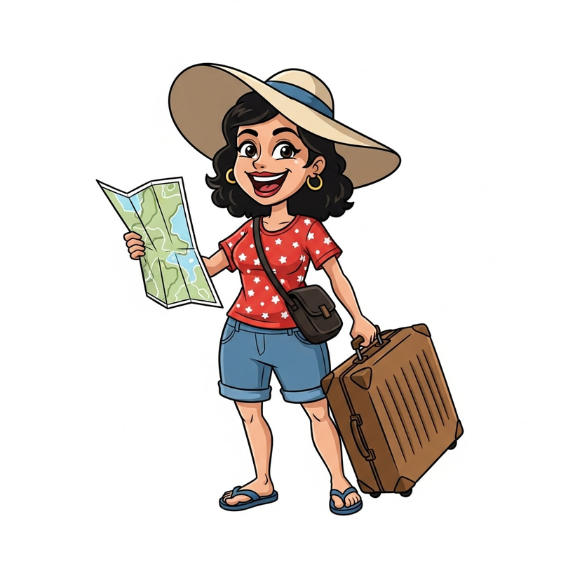 Joyful Vacation Lover | Cheerful Middle-Eastern Woman Illustration