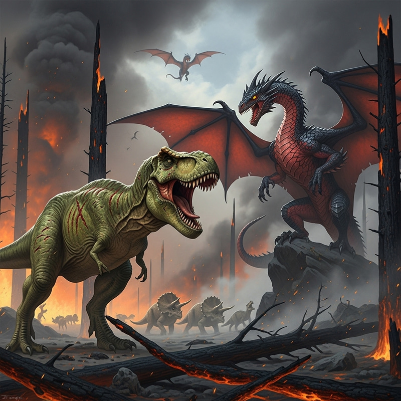 Dinosaurs & Dragons in Scorched Woods Dinosaurs & Dragons in Scorched Woods