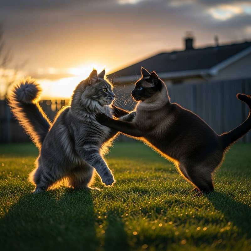 Cats Fighting in Backyard | Dramatic Evening Scene Cats Fighting in Backyard | Dramatic Evening Scene
