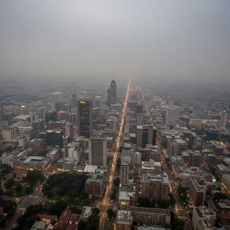 Johannesburg CBD Air Pollution: Aerial View of Smog and Cityscape Johannesburg CBD Air Pollution: Aerial View of Smog and Cityscape