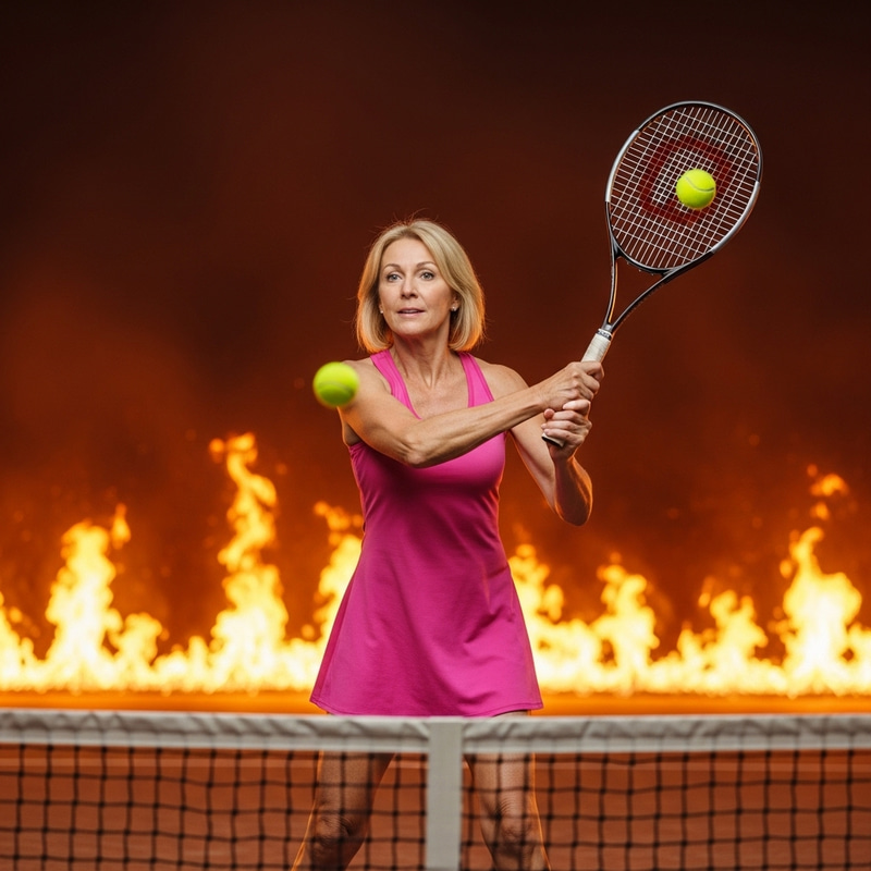 Passionate Blonde Tennis Player with Wilson Racket and Pink Dress Passionate Blonde Tennis Player with Wilson Racket and Pink Dress