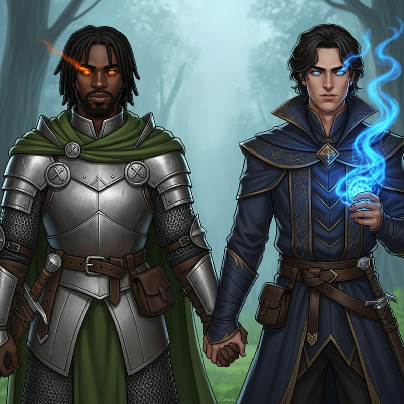 Fantasy Tale of Unity: Cleric and Magic User Holding Hands