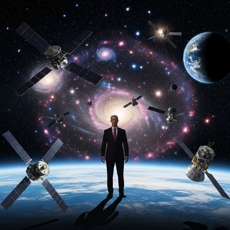 Futuristic Space Politician | Sci-Fi Satellite Landscape