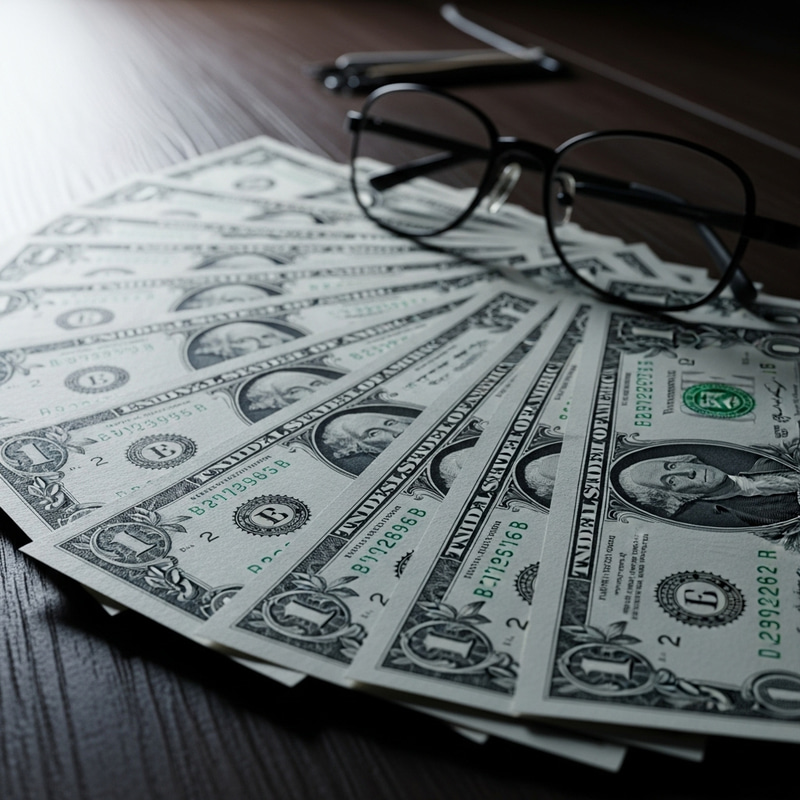 US One Dollar Bills Fan Display on Wooden Table US One Dollar Bills Fan Display on Wooden Table