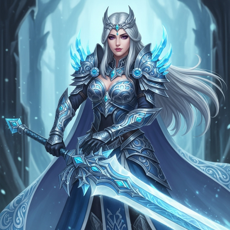 Eula Genshin Impact Fan Art - Icy Warrior Woman with Crystalline Greatsword