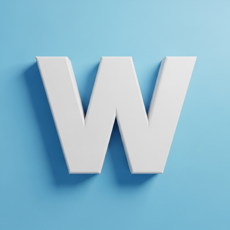 3D W Alphabet Logo | White on Light Blue Background