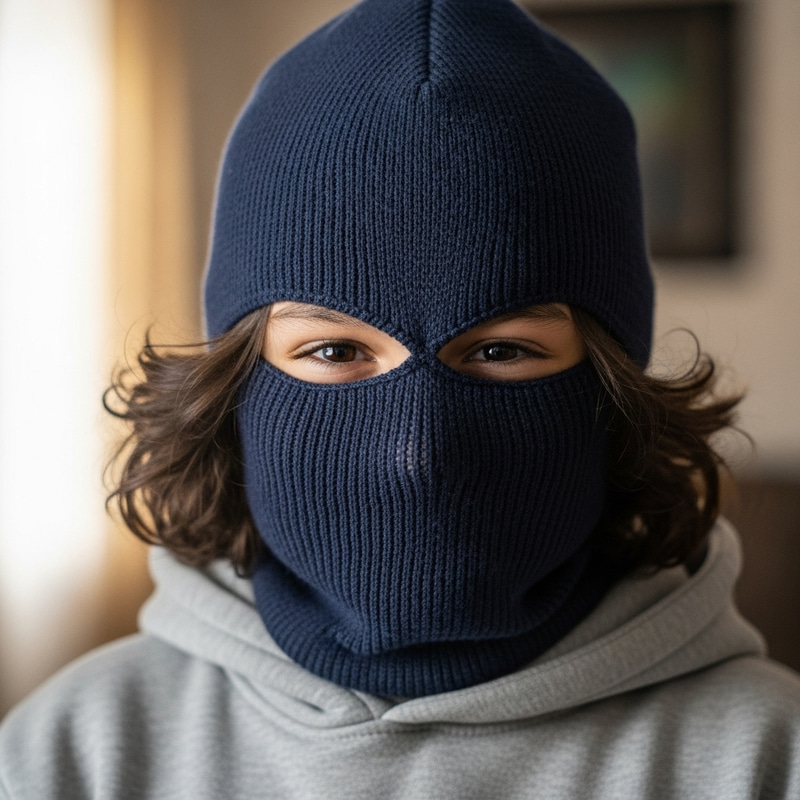 Boy with Long Curly Hair in a Balaclava Boy with Long Curly Hair in a Balaclava