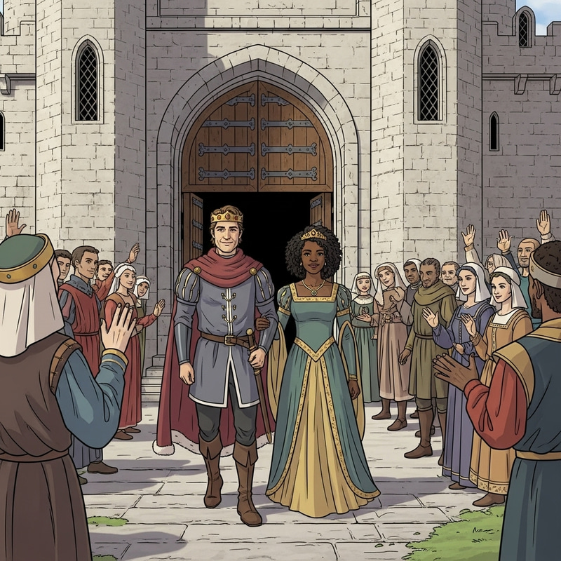 Medieval King Leaving Castle with Spouse | Historic Departure Scene Medieval King Leaving Castle with Spouse | Historic Departure Scene