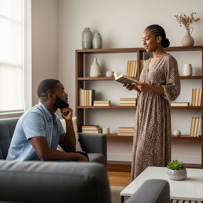 Black Man and Black Woman in Relaxed Modern Setting Black Man and Black Woman in Relaxed Modern Setting