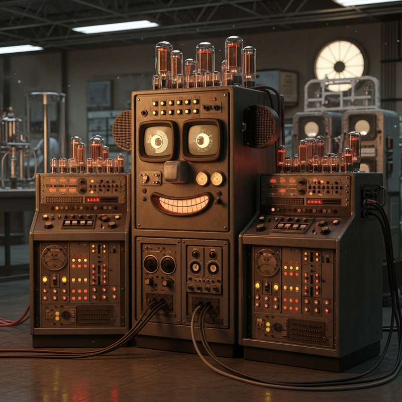 Vintage Tube Computer with Face - Retro Tech Vintage Tube Computer with Face - Retro Tech